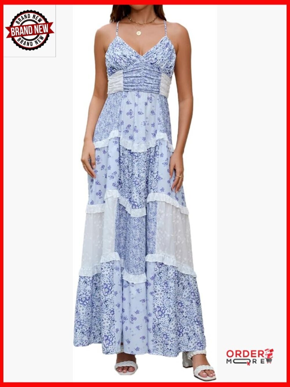 Floral Maxi Dress V-Neck Spaghetti Strap Bohemian Flowy Summer Fall